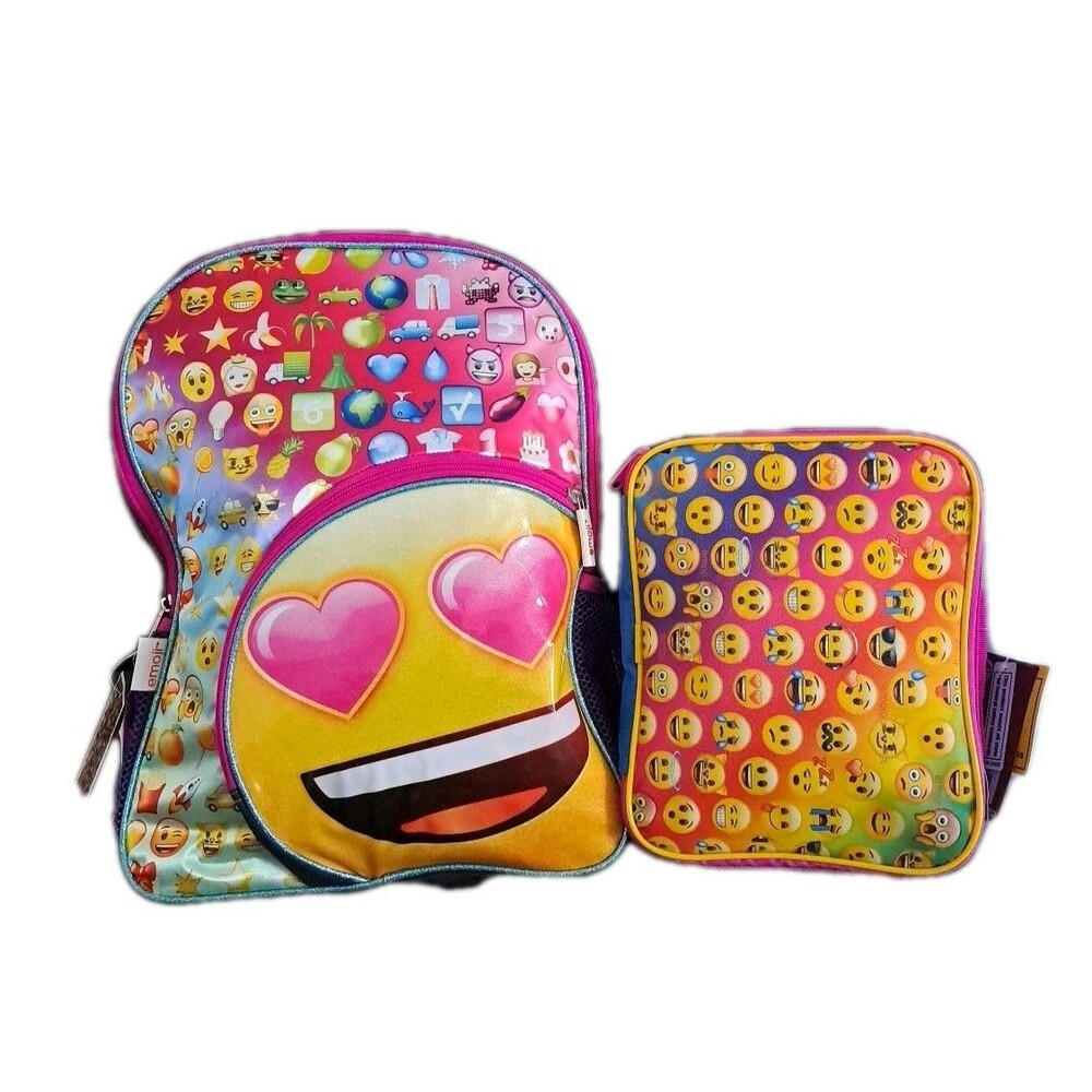 Emoji 16" Backpack & Lunch Bag Set 'Because I'm Happy' Pink Hearts Smiley NWT
